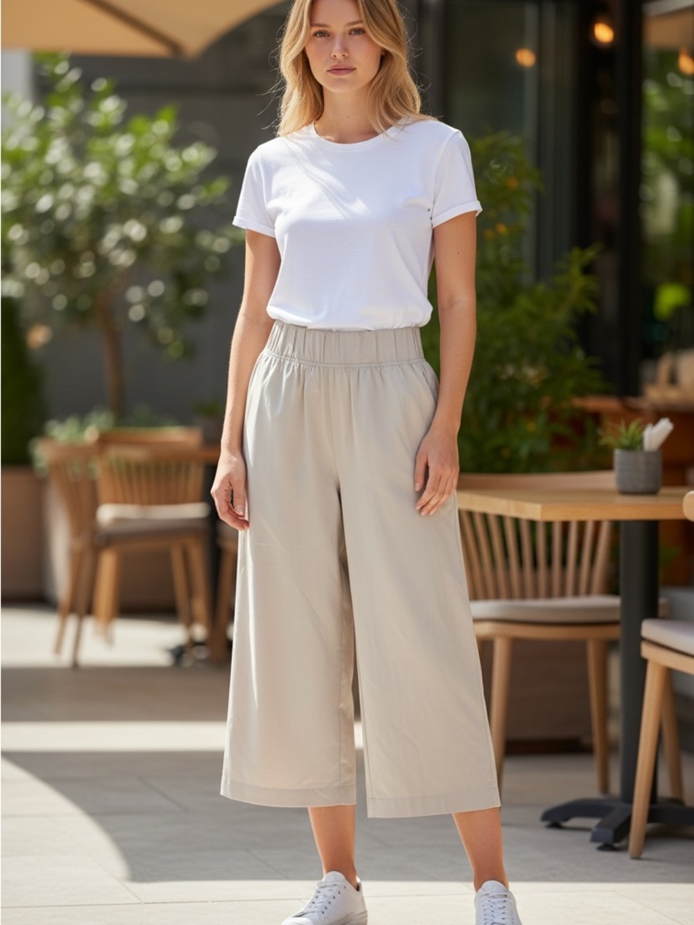 Soybu Womens Beige Wide Leg Crop Pants Size M Pull On Solid